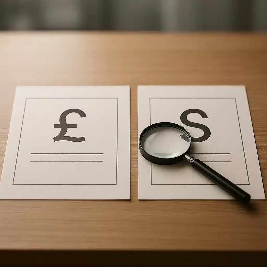 Two documents compared with a magnifying glass symbolising the two salary tests
