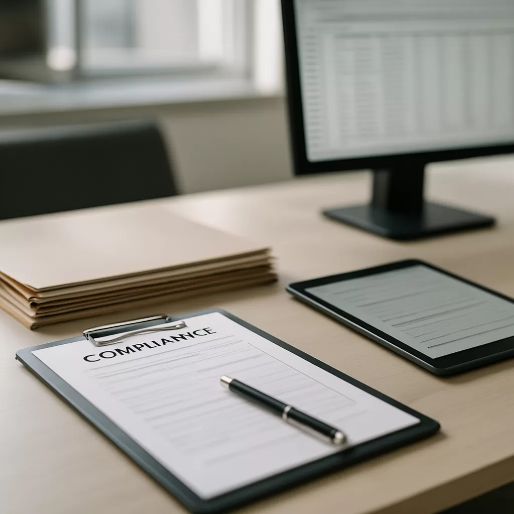 Tidy desk with files and tablet representing a Home Office compliance visit